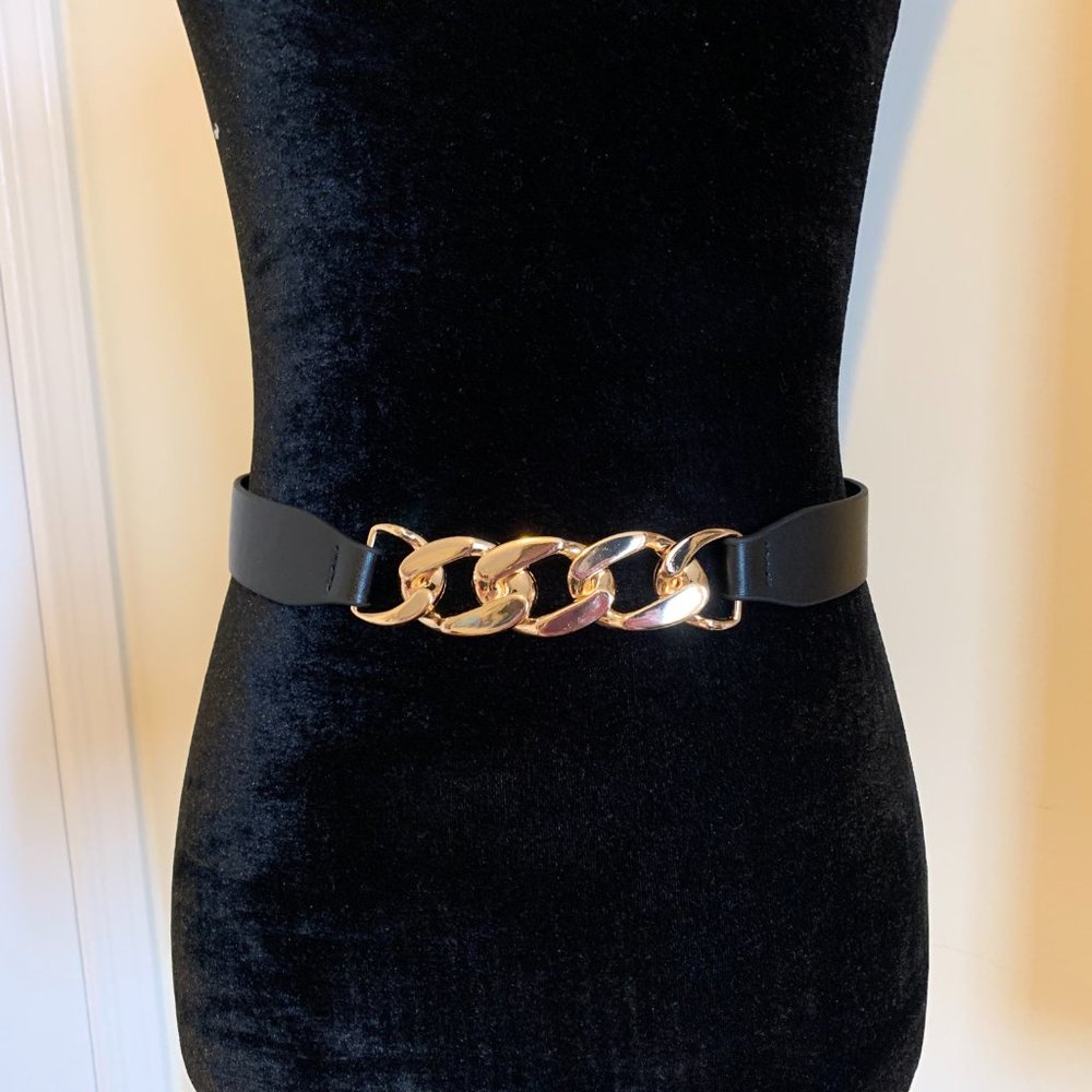 Gold Chain Vegan Leather Decor Belt